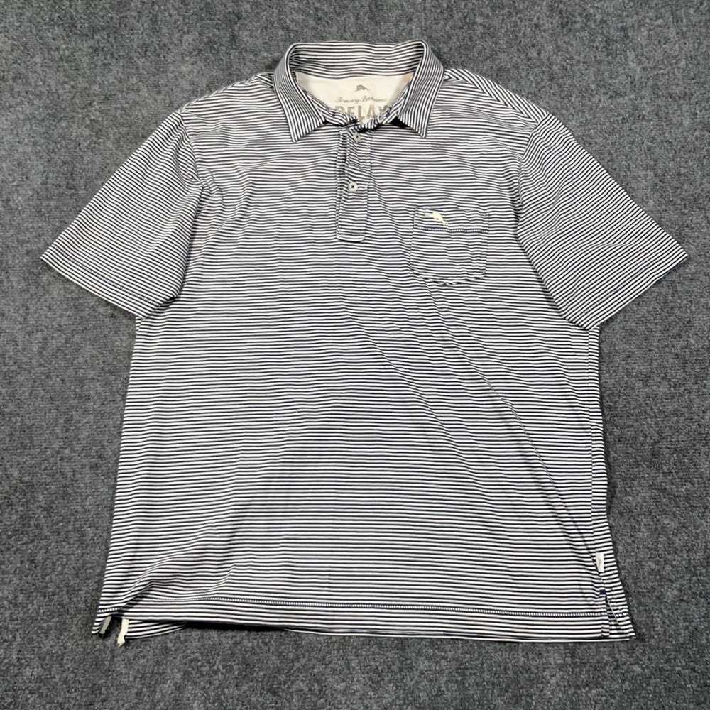 Tommy Bahama Relax Polo Shirt Mens Medium Striped Short Sleeve Pocket Blue White